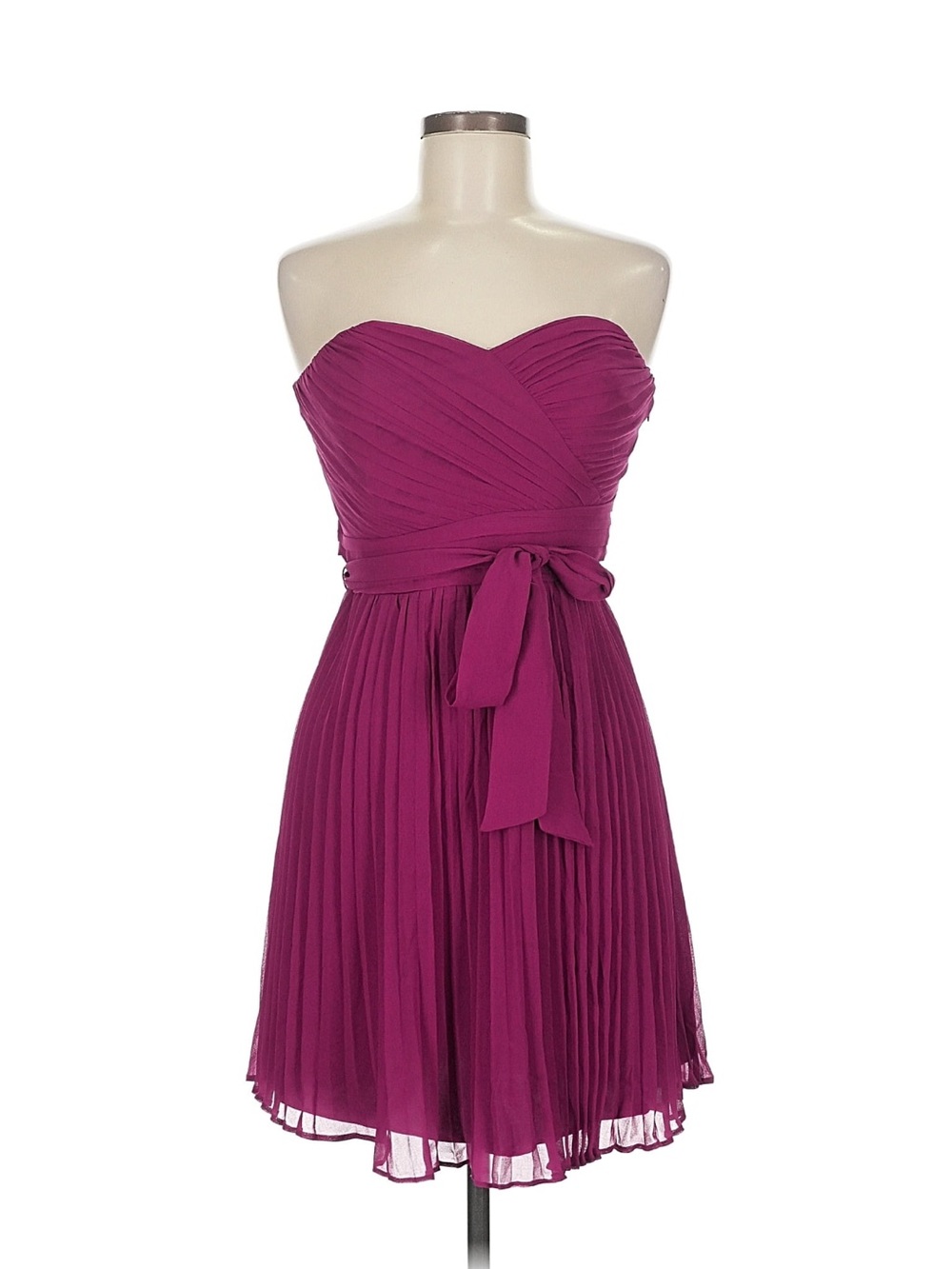 Express Strapless Pleated Magenta Chiffon Cocktail Dress
